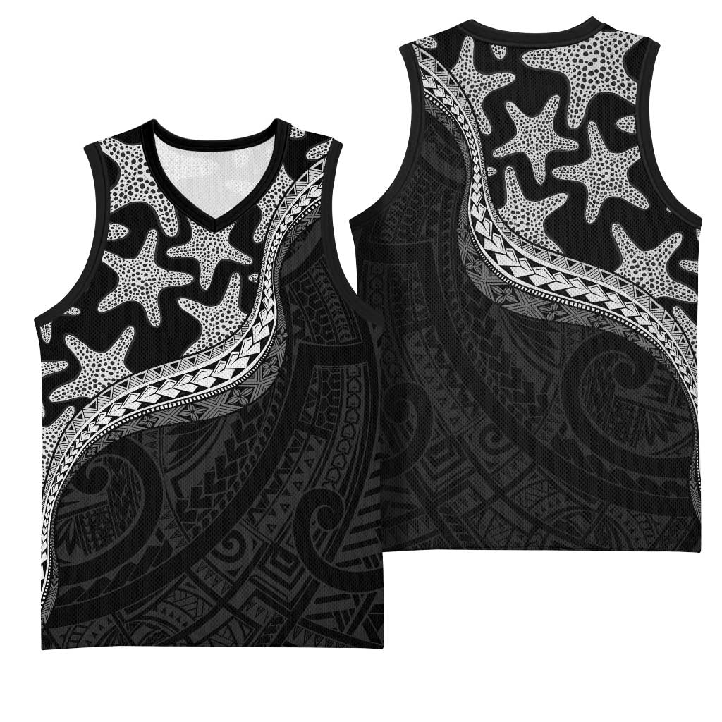 Monotone Polynesian Starfish Unique Pattern Basketball Jersey