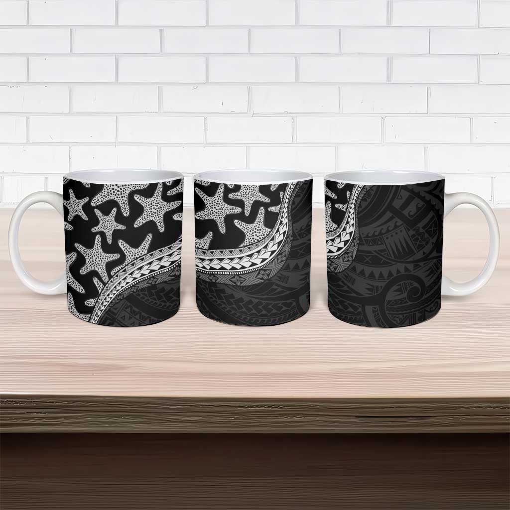 Monotone Polynesian Starfish Unique Pattern Ceramic Mug