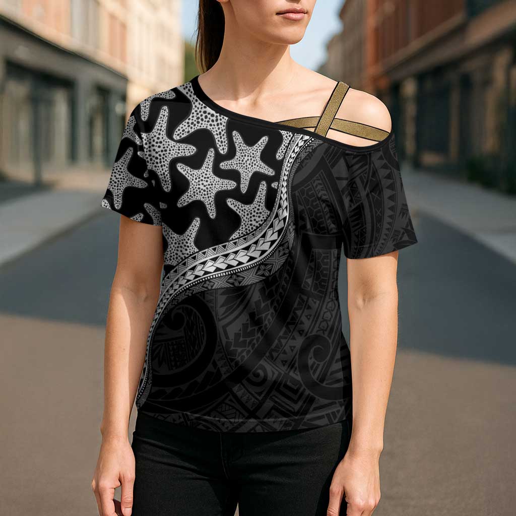 Monotone Polynesian Starfish Unique Pattern Cross Shoulder Shirt