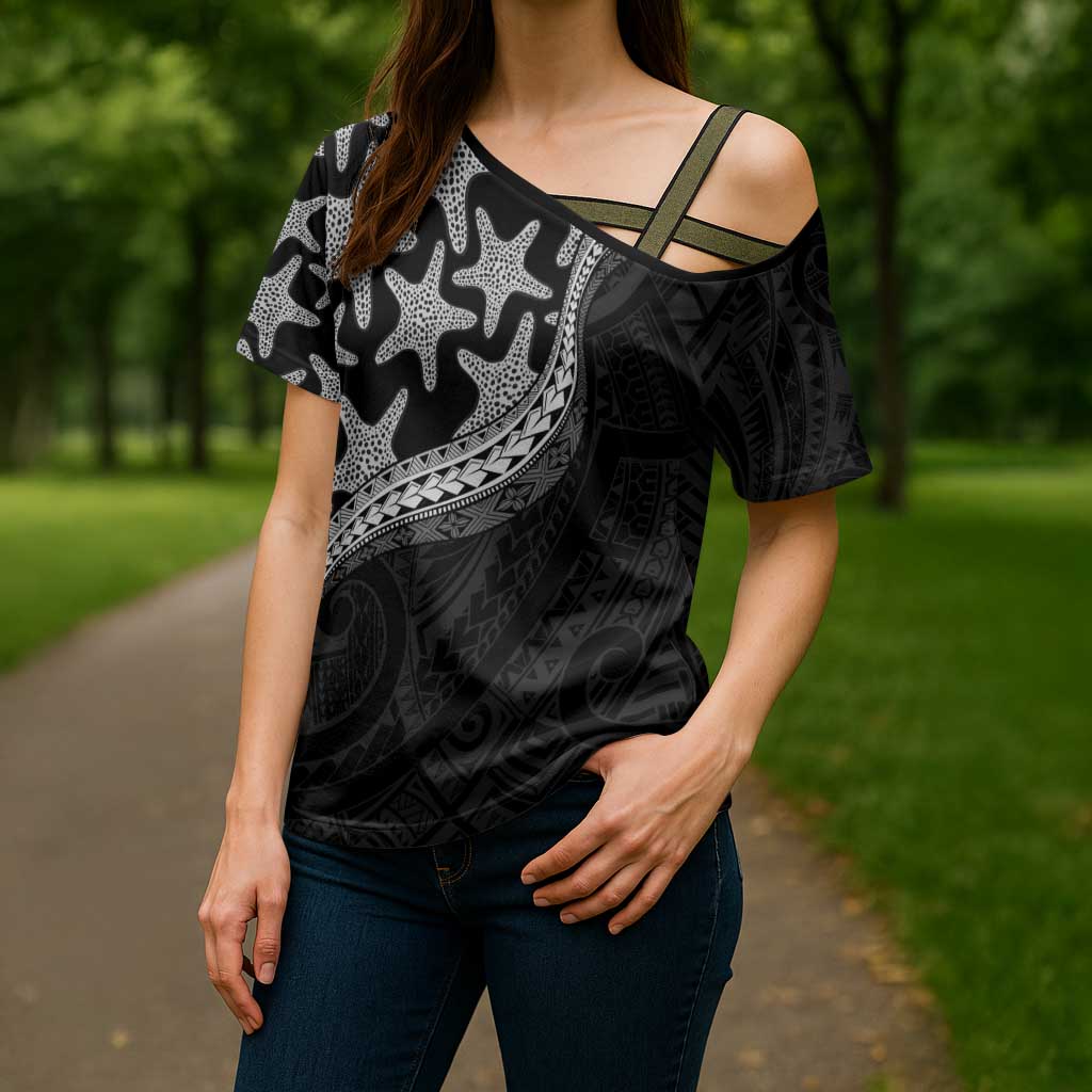 Monotone Polynesian Starfish Unique Pattern Cross Shoulder Shirt