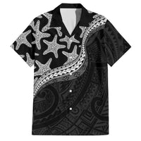 Monotone Polynesian Starfish Unique Pattern Family Matching Long Sleeve Bodycon Dress and Hawaiian Shirt