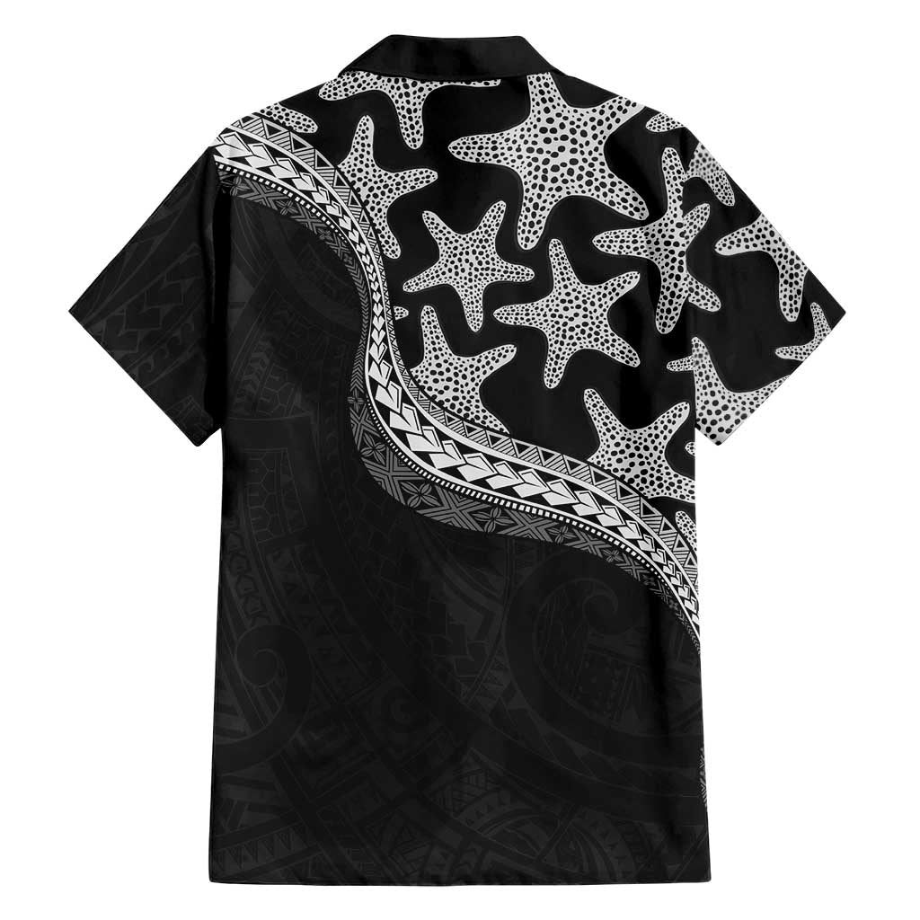 Monotone Polynesian Starfish Unique Pattern Family Matching Long Sleeve Bodycon Dress and Hawaiian Shirt