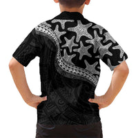 Monotone Polynesian Starfish Unique Pattern Family Matching Off Shoulder Maxi Dress and Hawaiian Shirt