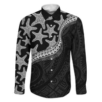 Monotone Polynesian Starfish Unique Pattern Family Matching Off Shoulder Maxi Dress and Hawaiian Shirt