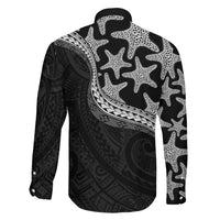 Monotone Polynesian Starfish Unique Pattern Family Matching Off Shoulder Maxi Dress and Hawaiian Shirt