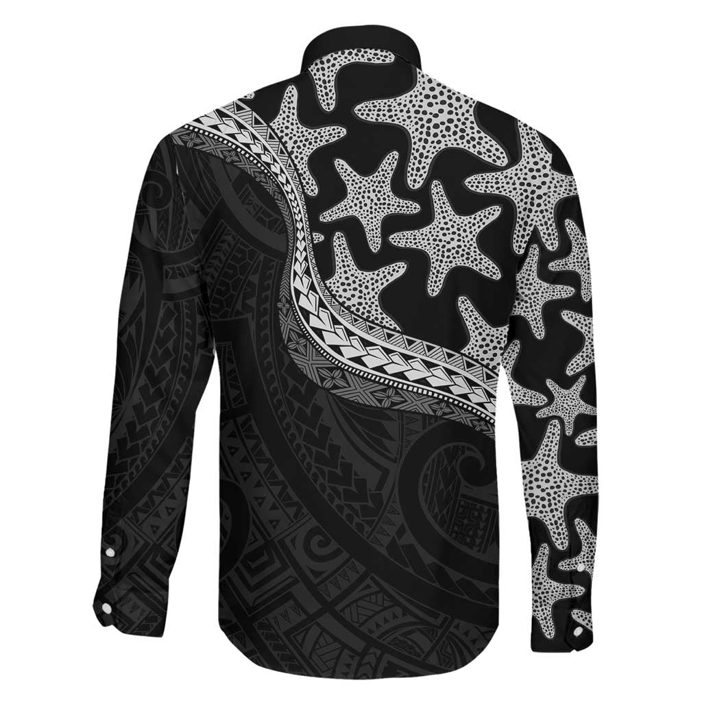 Monotone Polynesian Starfish Unique Pattern Family Matching Short Sleeve Bodycon Dress and Hawaiian Shirt