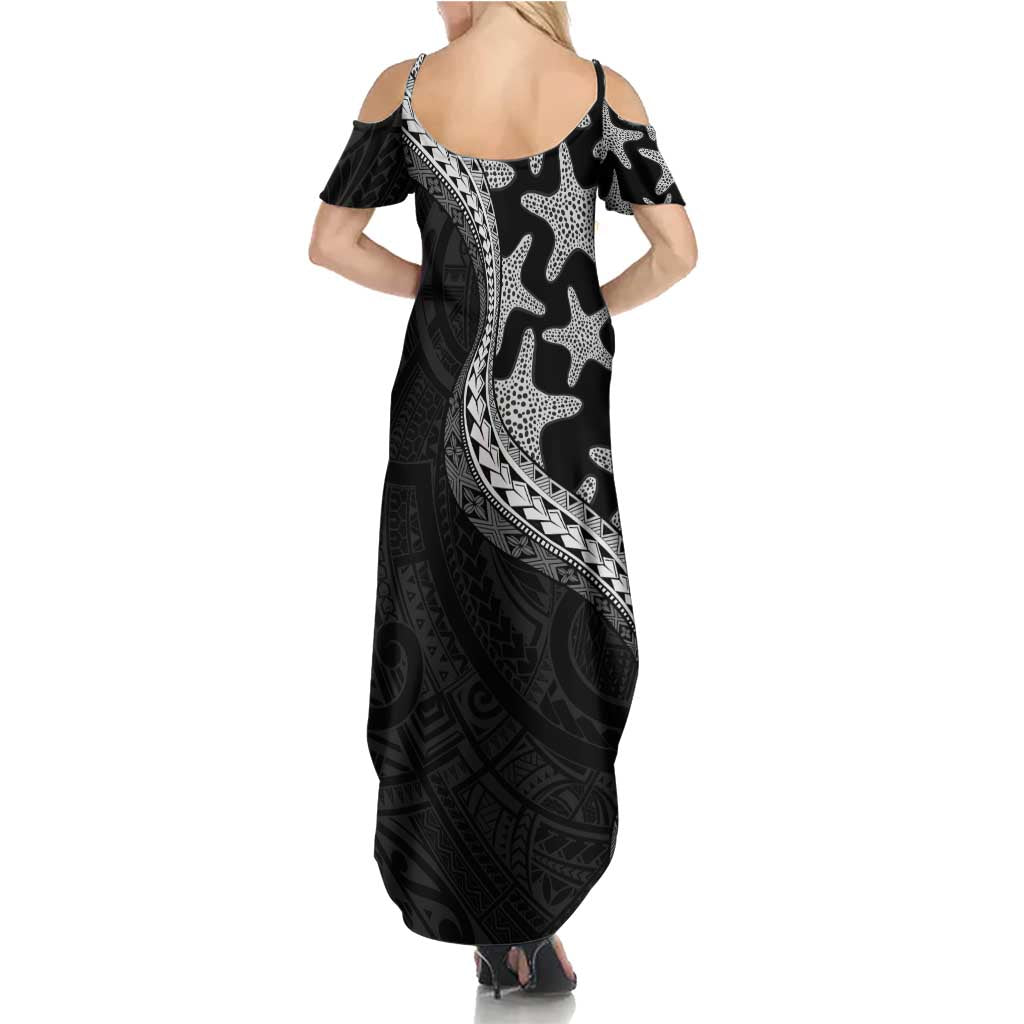 Monotone Polynesian Starfish Unique Pattern Family Matching Summer Maxi Dress and Hawaiian Shirt LT01 - Polynesian Pride
