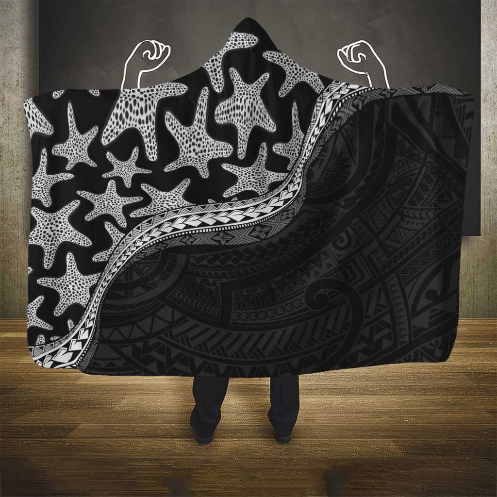 Monotone Polynesian Starfish Unique Pattern Hooded Blanket