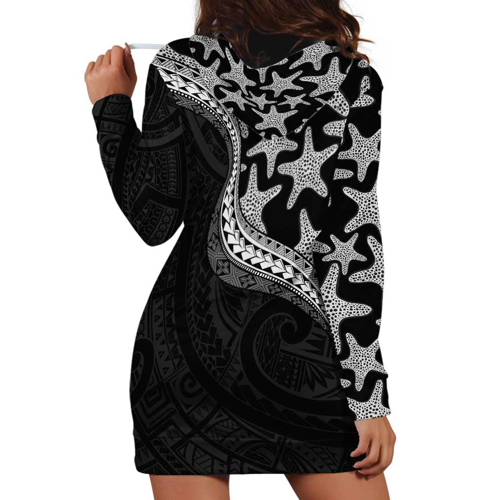 Monotone Polynesian Starfish Unique Pattern Hoodie Dress