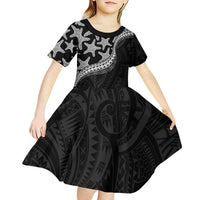 Monotone Polynesian Starfish Unique Pattern Kid Short Sleeve Dress