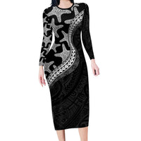 Monotone Polynesian Starfish Unique Pattern Long Sleeve Bodycon Dress