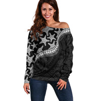 Monotone Polynesian Starfish Unique Pattern Off Shoulder Sweater