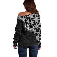 Monotone Polynesian Starfish Unique Pattern Off Shoulder Sweater