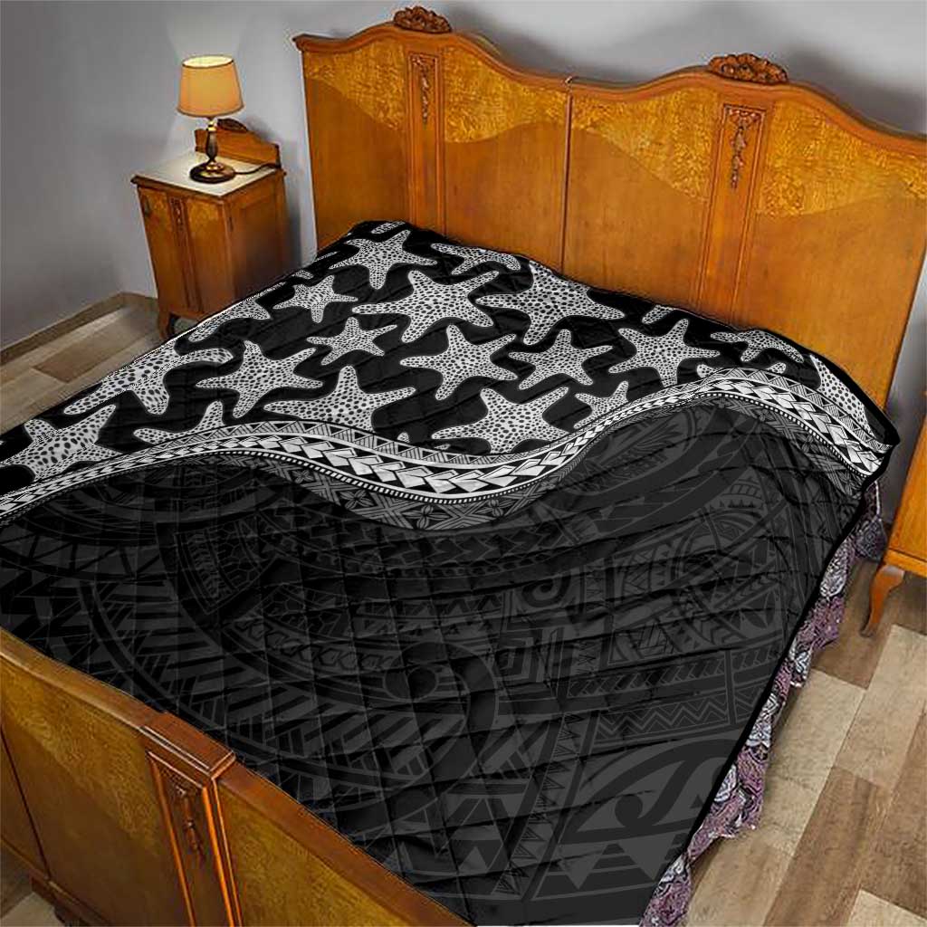 Monotone Polynesian Starfish Unique Pattern Quilt