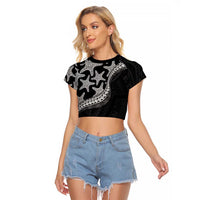 Monotone Polynesian Starfish Unique Pattern Raglan Cropped T Shirt
