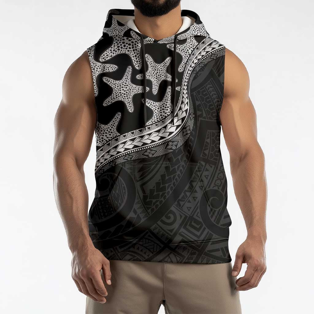 Monotone Polynesian Starfish Unique Pattern Sleeveless Hoodie
