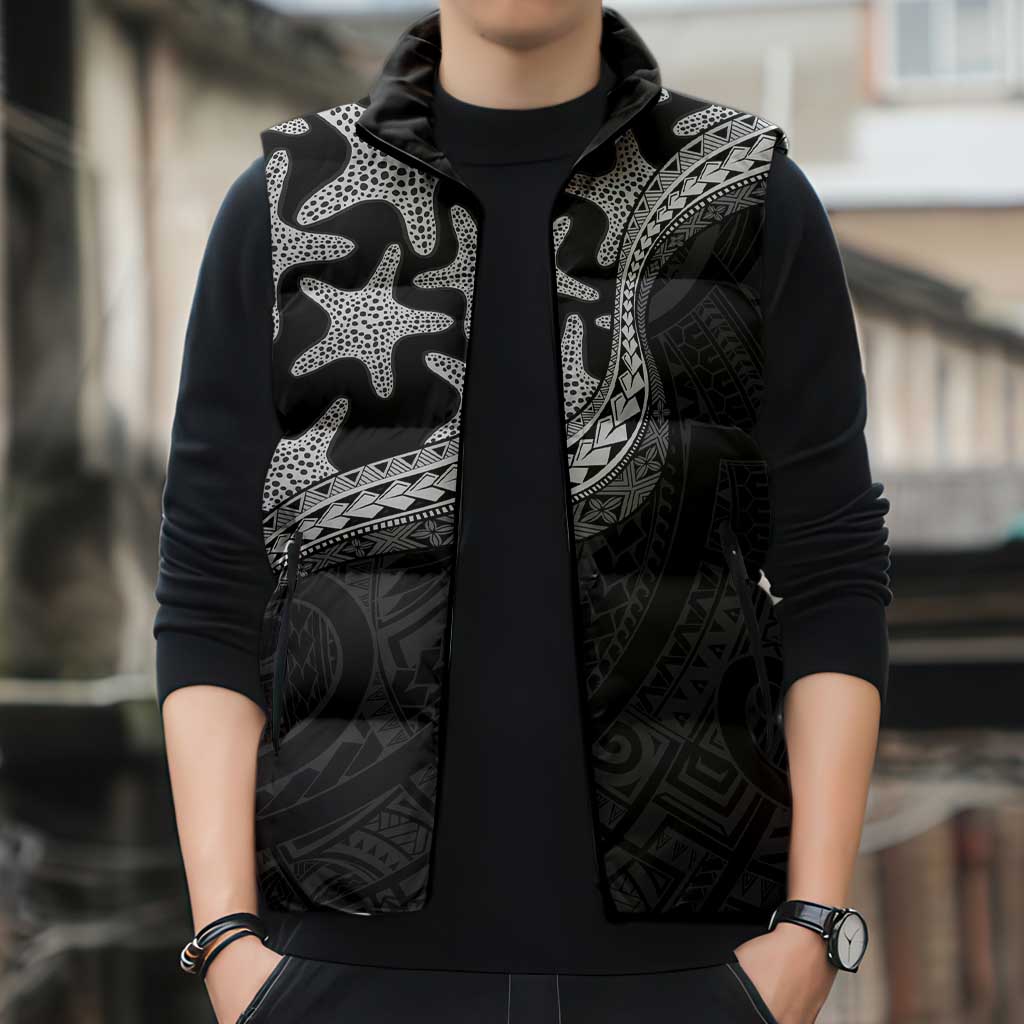 Monotone Polynesian Starfish Unique Pattern Sleeveless Puffer Jacket