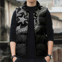 Monotone Polynesian Starfish Unique Pattern Sleeveless Puffer Jacket