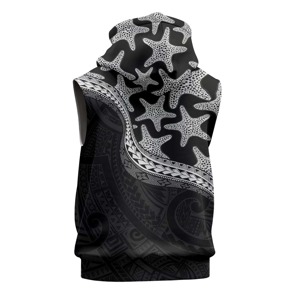 Monotone Polynesian Starfish Unique Pattern Sleeveless Zip Hoodie