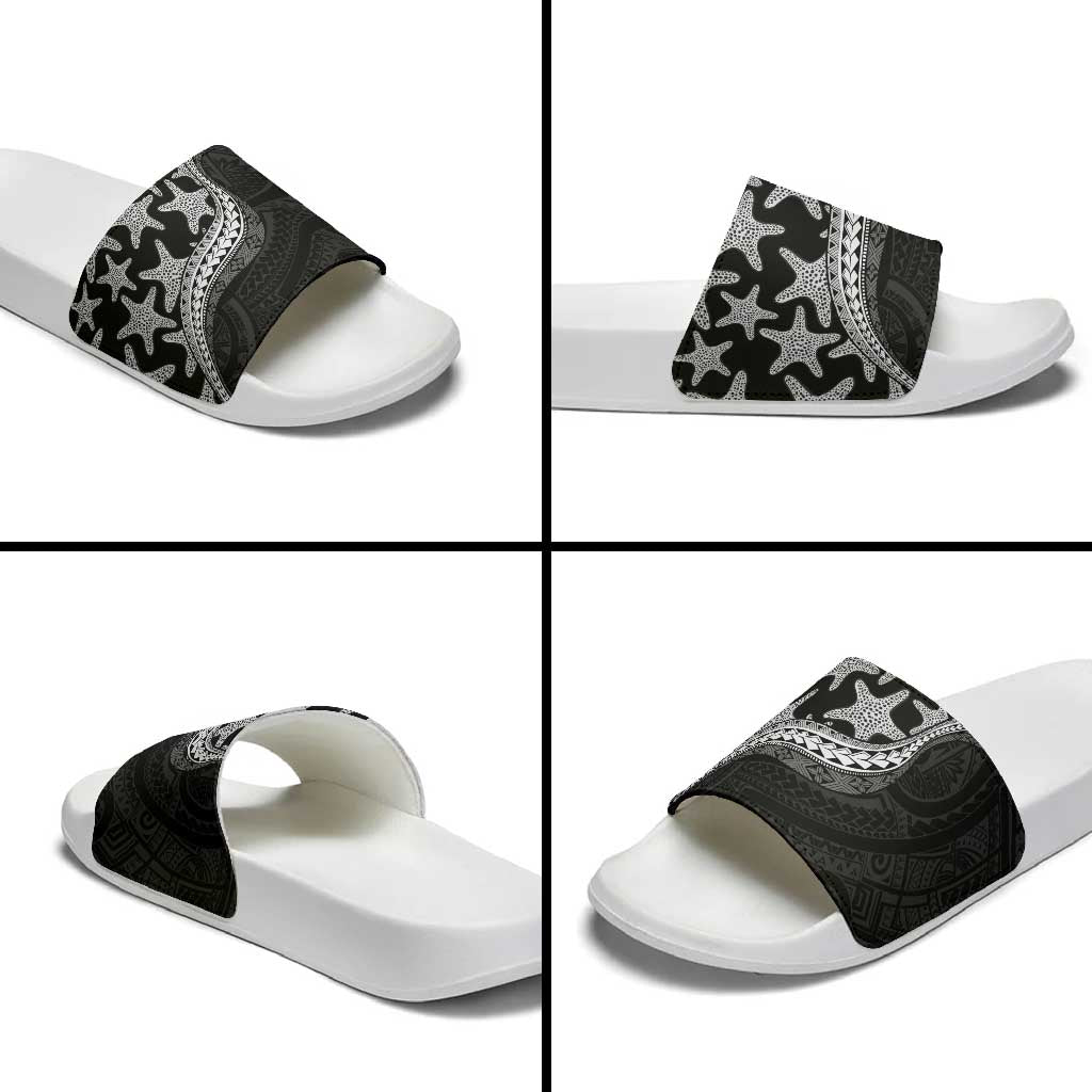 Monotone Polynesian Starfish Unique Pattern Slide Sandals