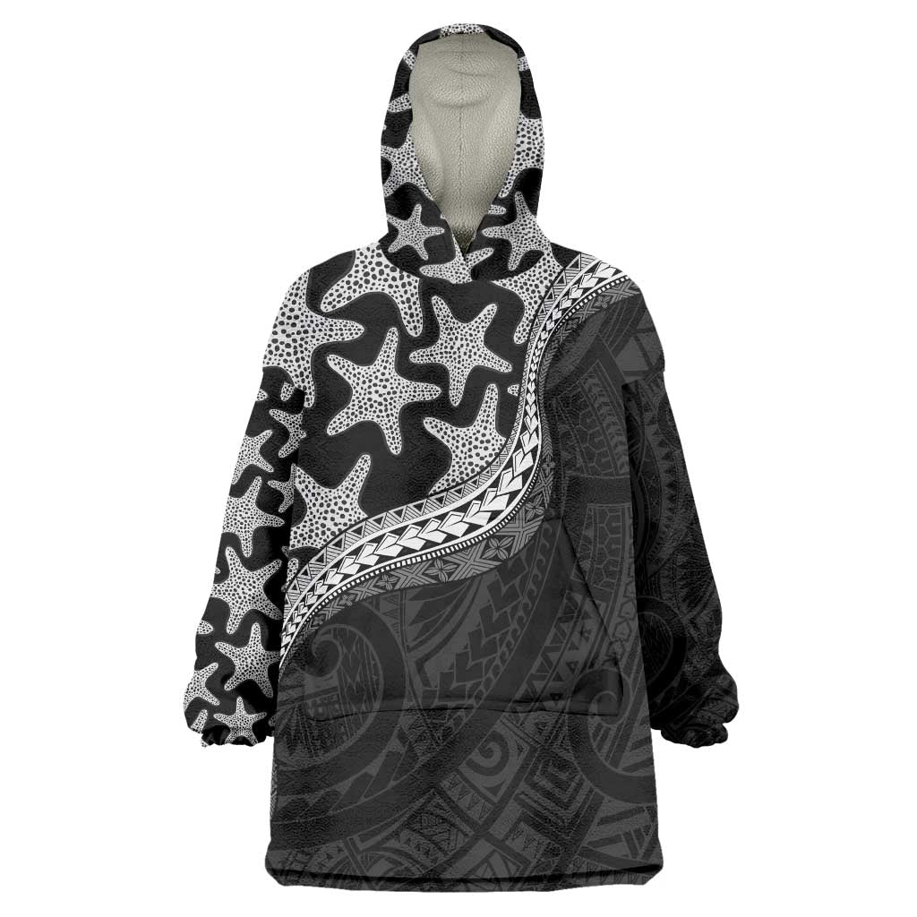 Monotone Polynesian Starfish Unique Pattern Wearable Blanket Hoodie