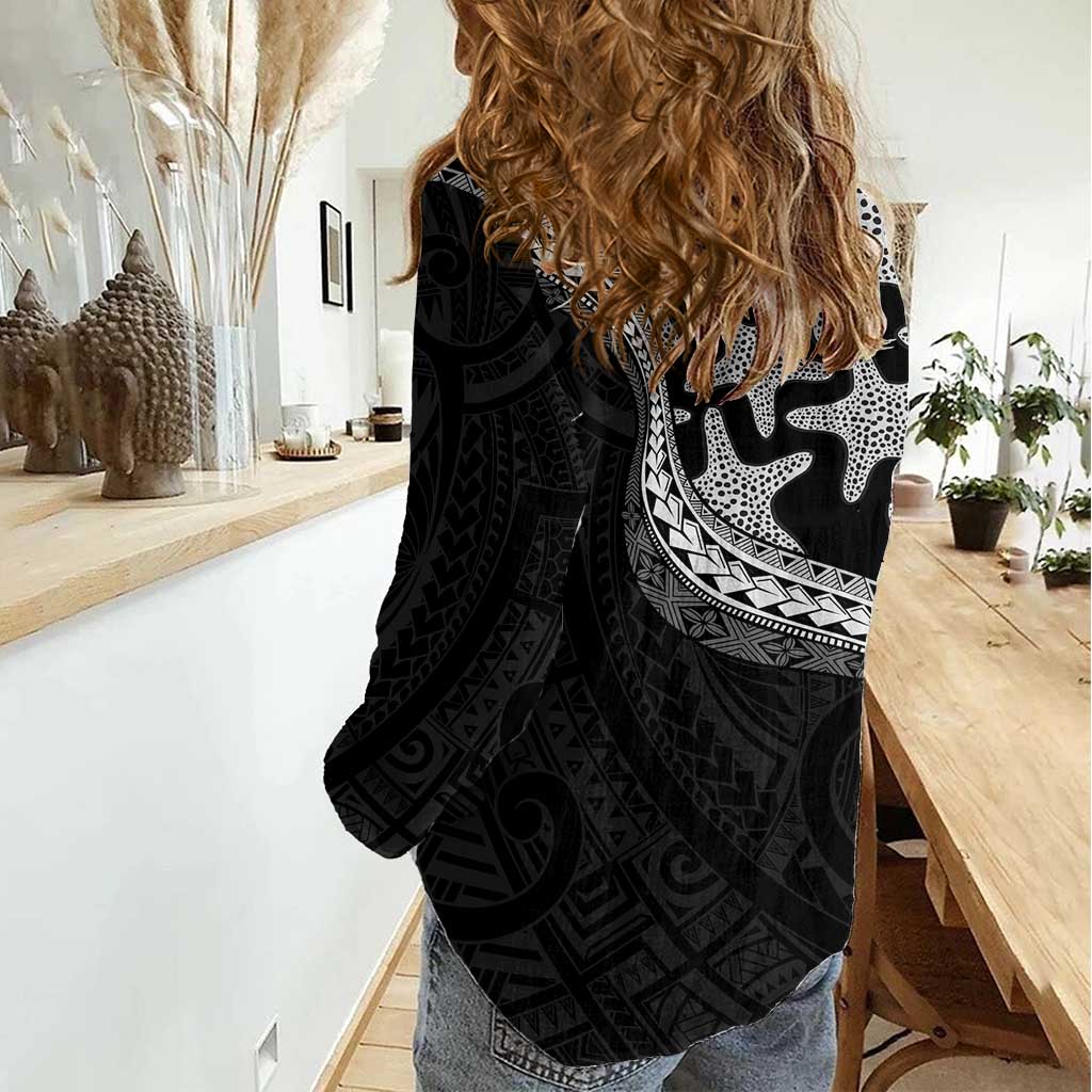 Monotone Polynesian Starfish Unique Pattern Women Casual Shirt