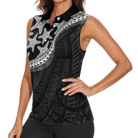 Monotone Polynesian Starfish Unique Pattern Women Sleeveless Polo Shirt
