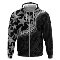 Monotone Polynesian Starfish Unique Pattern Zip Hoodie