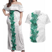 Hawaii Tropical Leaves Couples Matching Off Shoulder Maxi Dress and Hawaiian Shirt Polynesian Pattern LT01 White - Polynesian Pride