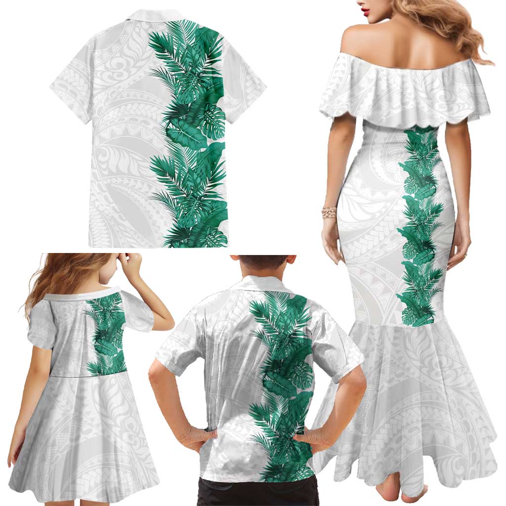 Hawaii Tropical Leaves Family Matching Mermaid Dress and Hawaiian Shirt Polynesian Pattern