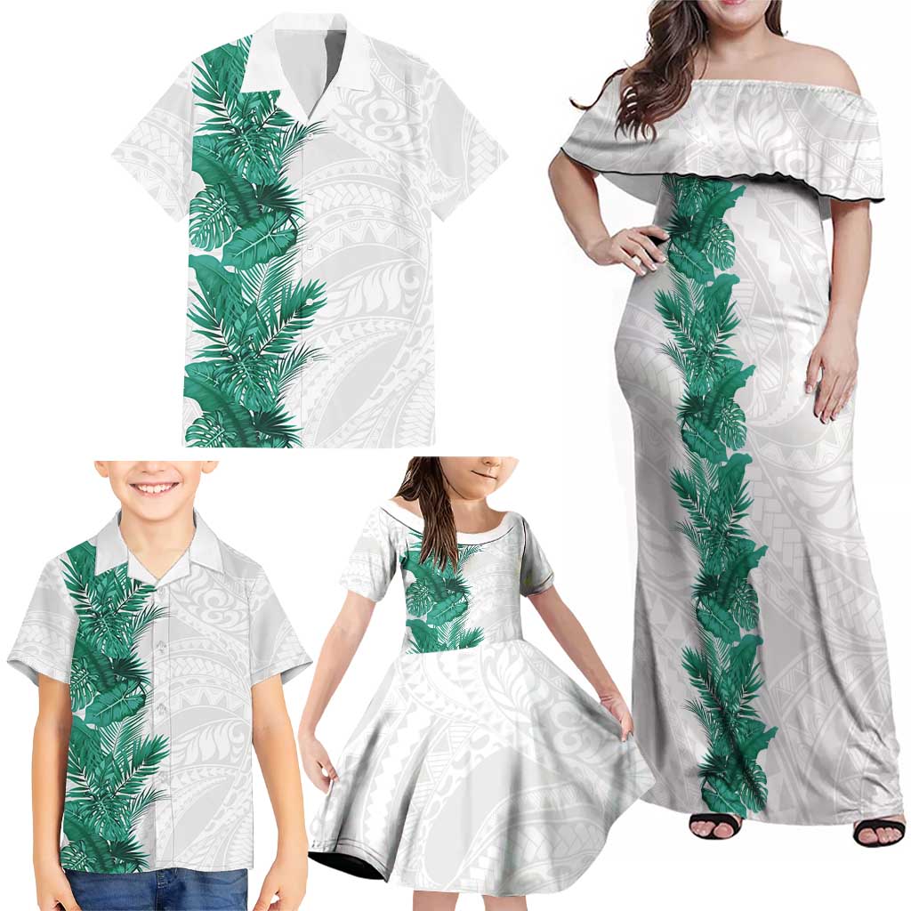 Hawaii Tropical Leaves Family Matching Off Shoulder Maxi Dress and Hawaiian Shirt Polynesian Pattern