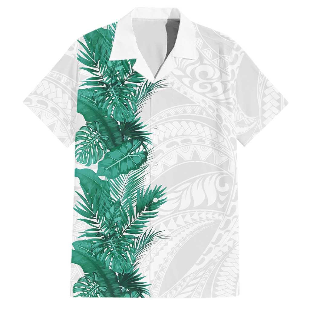 Hawaii Tropical Leaves Family Matching Off Shoulder Short Dress and Hawaiian Shirt Polynesian Pattern