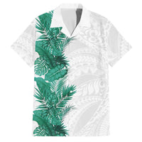 Hawaii Tropical Leaves Family Matching Off Shoulder Short Dress and Hawaiian Shirt Polynesian Pattern