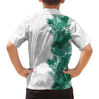 Hawaii Tropical Leaves Family Matching Short Sleeve Bodycon Dress and Hawaiian Shirt Polynesian Pattern