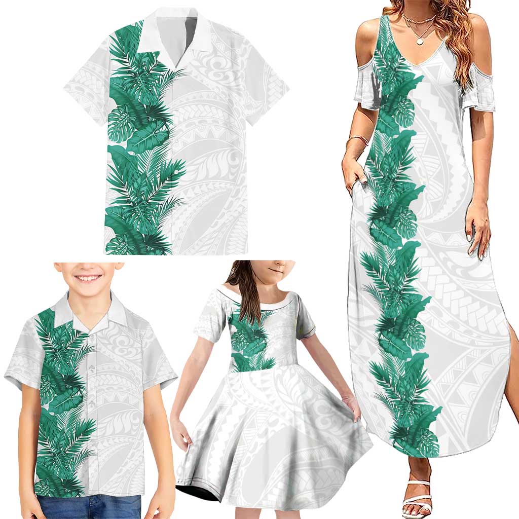 Hawaii Tropical Leaves Family Matching Summer Maxi Dress and Hawaiian Shirt Polynesian Pattern