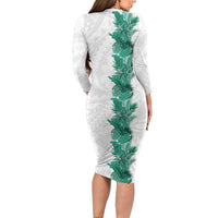 Hawaii Tropical Leaves Long Sleeve Bodycon Dress Polynesian Pattern