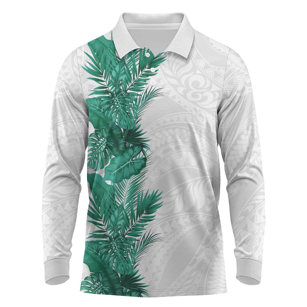 Hawaii Tropical Leaves Long Sleeve Polo Shirt Polynesian Pattern