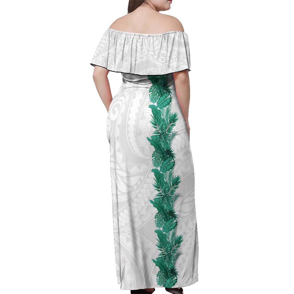 Hawaii Tropical Leaves Off Shoulder Maxi Dress Polynesian Pattern
