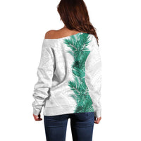 Hawaii Tropical Leaves Off Shoulder Sweater Polynesian Pattern
