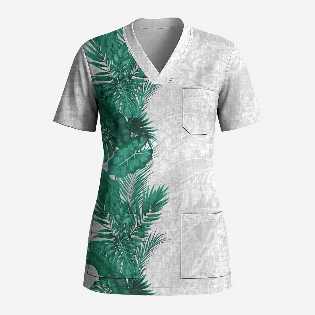 Hawaii Tropical Leaves Scrub Top Polynesian Pattern