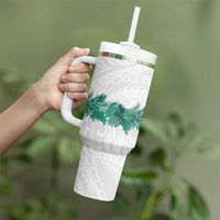 Hawaii Tropical Leaves Tumbler With Handle Polynesian Pattern