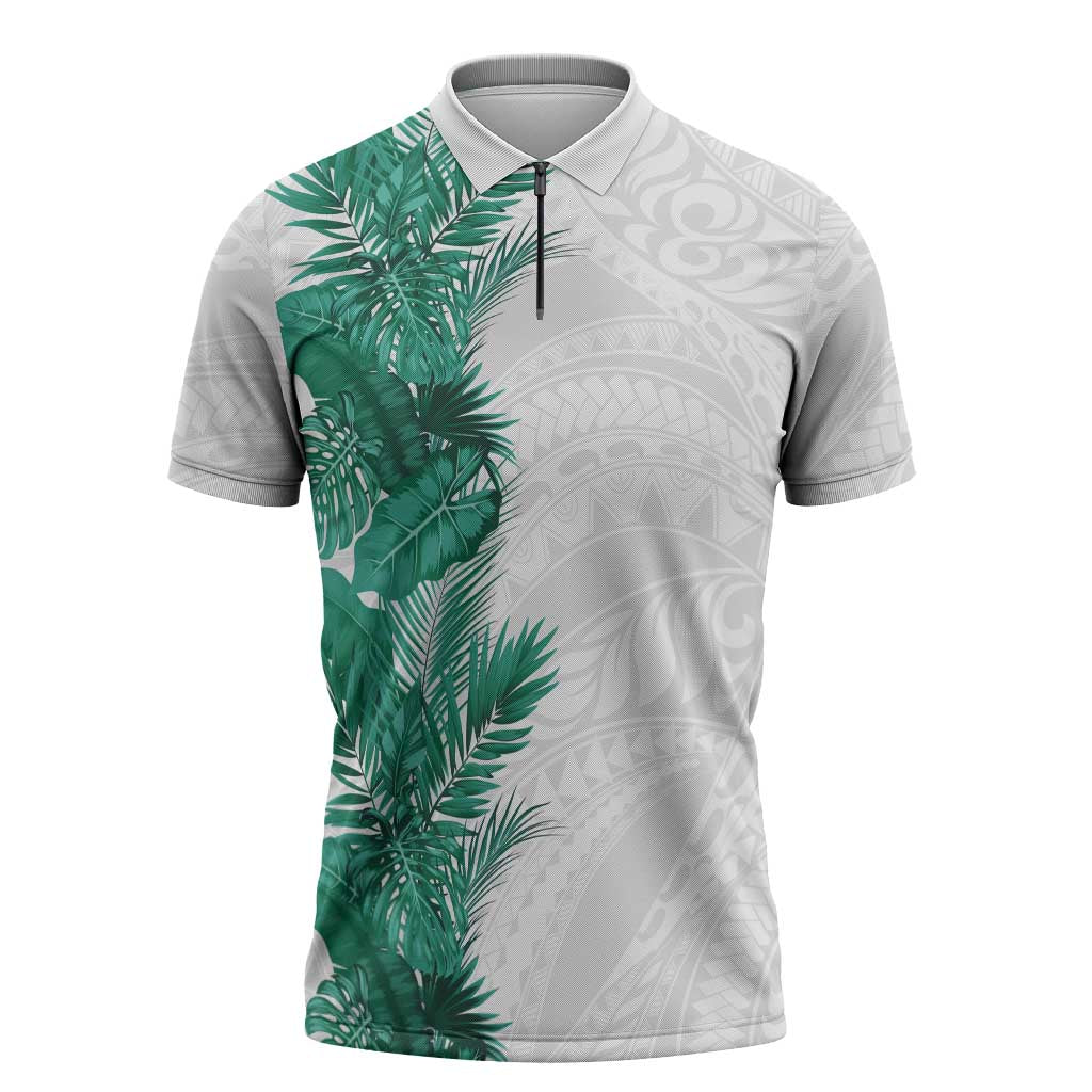 Hawaii Tropical Leaves Zipper Polo Shirt Polynesian Pattern