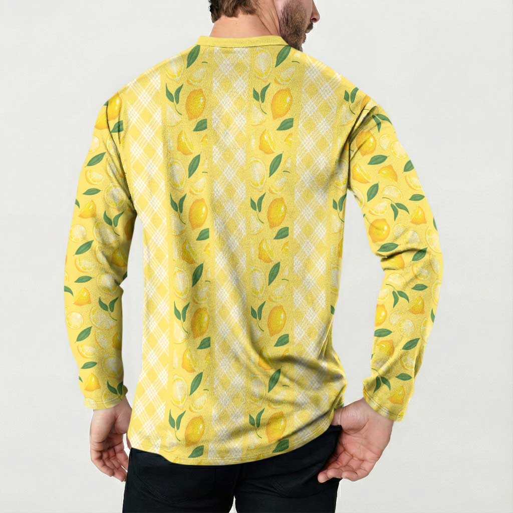 Hawaii Lemon Palaka Button Sweatshirt Striped Stylized