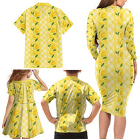 Hawaii Lemon Palaka Family Matching Long Sleeve Bodycon Dress and Hawaiian Shirt Striped Stylized