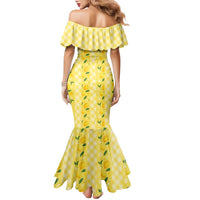 Hawaii Lemon Palaka Family Matching Mermaid Dress and Hawaiian Shirt Striped Stylized