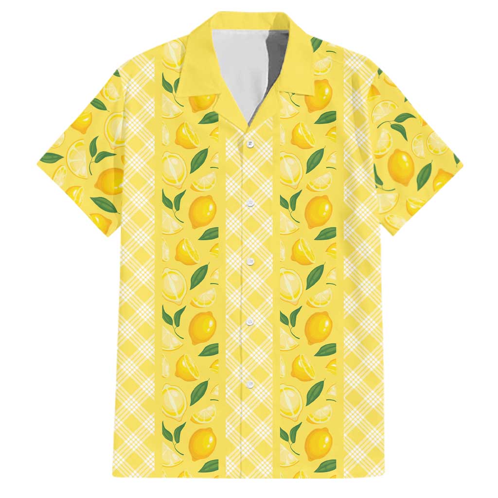 Hawaii Lemon Palaka Family Matching Off The Shoulder Long Sleeve Dress and Hawaiian Shirt Striped Stylized