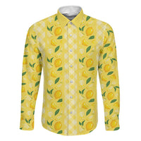 Hawaii Lemon Palaka Family Matching Off The Shoulder Long Sleeve Dress and Hawaiian Shirt Striped Stylized