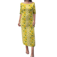 Hawaii Lemon Palaka Family Matching Puletasi and Hawaiian Shirt Striped Stylized