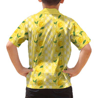 Hawaii Lemon Palaka Family Matching Short Sleeve Bodycon Dress and Hawaiian Shirt Striped Stylized