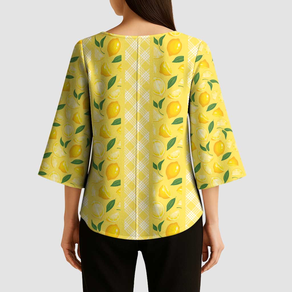 Hawaii Lemon Palaka Kimono Sleeve Blouse Striped Stylized